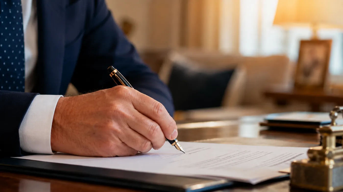 La firma dei documenti di una successione con penna stilografica